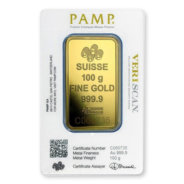 100 g. Investicinis aukso luitas PAMP P100