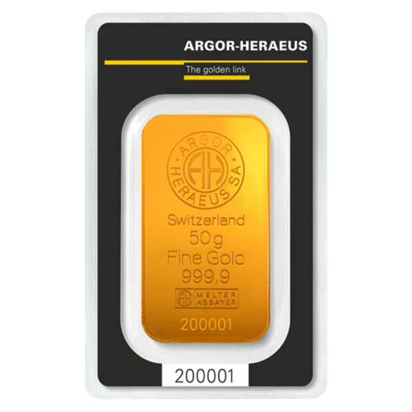 50 g. Investicinis aukso luitas Argor-Heraeus Kinebar AH950